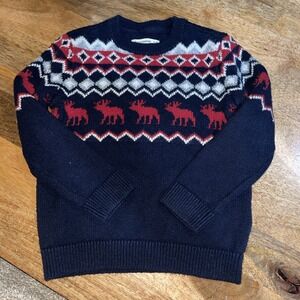 Abercrombie Kids Fair Isle Long Sleeve Crew Navy Blue Knit Winter Sweater 5/6